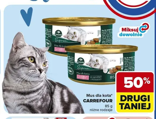 Mus dla kota CARREFOUR łosoś ze szpinakiem i rozmarynem promocja w Carrefour Market