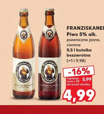 Piwo pszeniczne 5% Franziskaner promocja w Kaufland