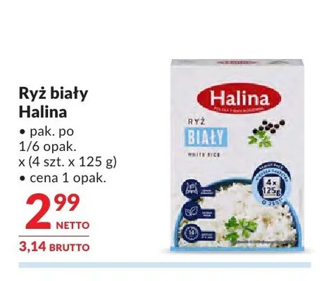 Ryż biały Halina 4-pak 125 g promocja w Makro