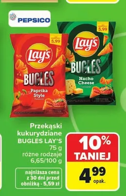 Przekąski kukurydziane BUGLES LAY'S Paprika Style promocja w Carrefour Market