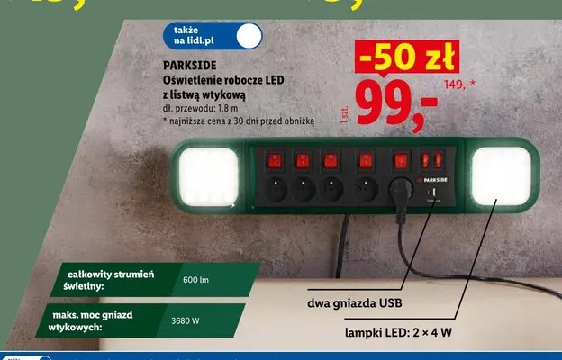 Oświetlenie robocze LED z listwą wtykową Parkside promocja w Lidl