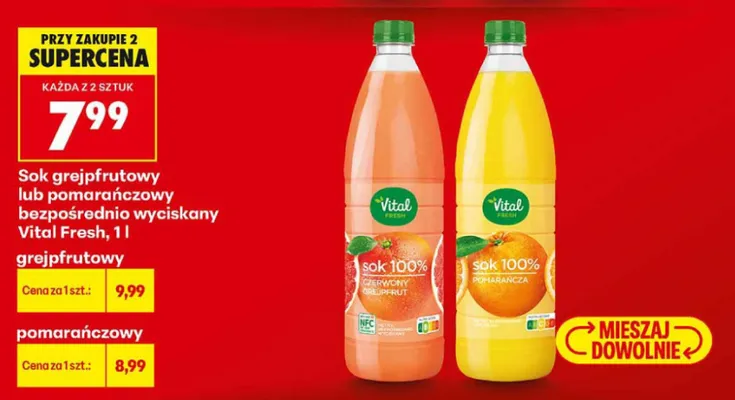 Sok grejpfrutowy bezpośrednio wyciskany Vital Fresh promocja w Biedronka