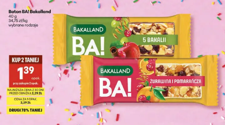 Baton BA! żurawina i pomarańcza Bakalland promocja w Delikatesy Centrum