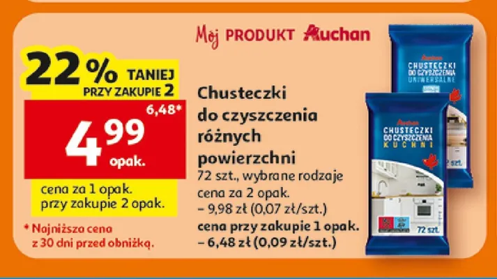 Chusteczki do czyszczenia różnych powierzchni Moj PRODUKT Auchan promocja w Auchan