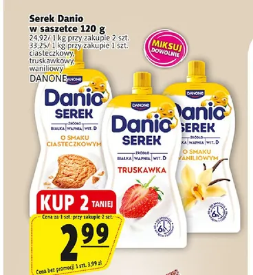 Serek Danio w saszetce truskawkowy promocja w Prim Market