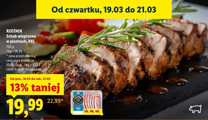 Schab wieprzowy w plastrach, XXL 700 g promocja w Lidl