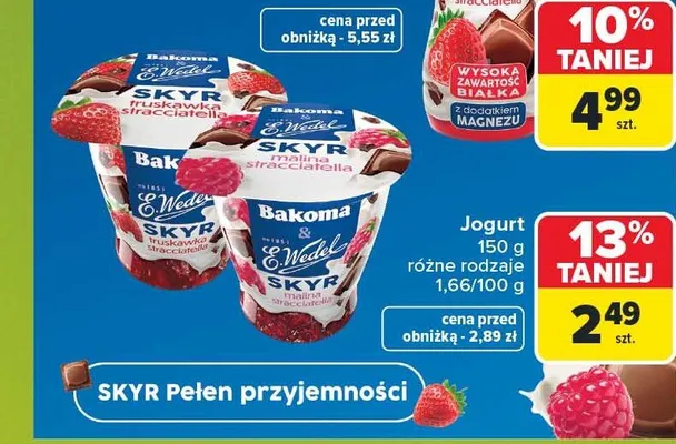 Jogurt Skyr Bakoma & E.Wedel truskawka stracciatella promocja w Carrefour