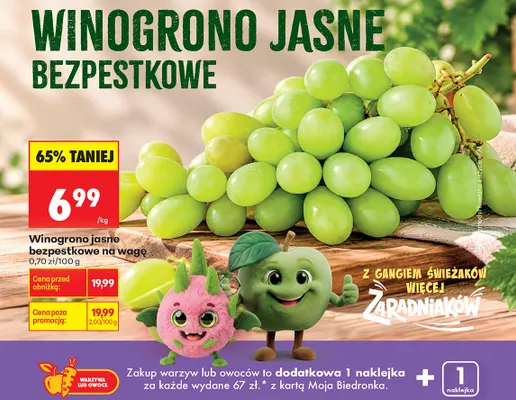 Winogrona jasne bezpestkowe promocja w Biedronka