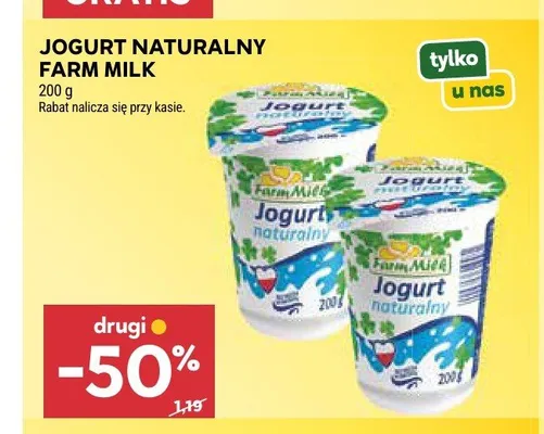 Jogurt naturalny Farm Milk promocja w Stokrotka