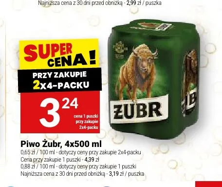 Piwo Żubr 4-pak 500 ml promocja w Twój Market
