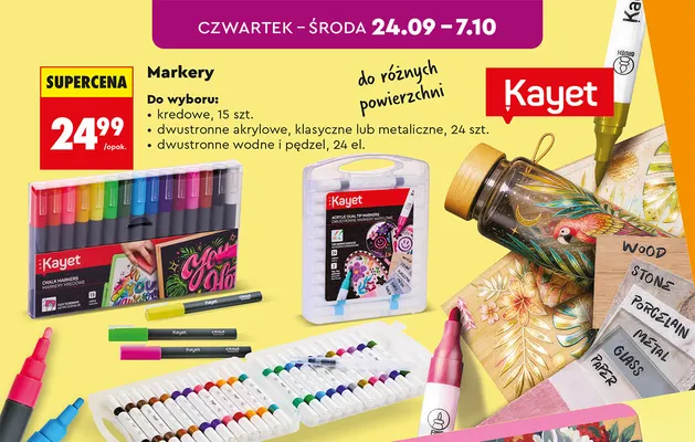 Markery dwustronne akrylowe klasyczne 24 szt. Kayet promocja w Biedronka