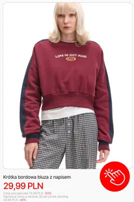 Krótka bordowa bluza z napisem Cropp promocja w Cropp
