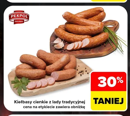 Kiełbasy cienkie Pekpol promocja w Carrefour