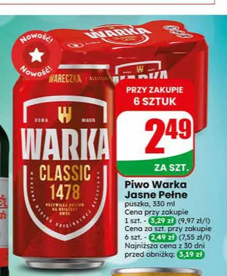 Piwo Warka Jasne Pełne puszka promocja w Dino