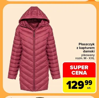Płaszczyk z kapturem damski pikowany promocja w Carrefour