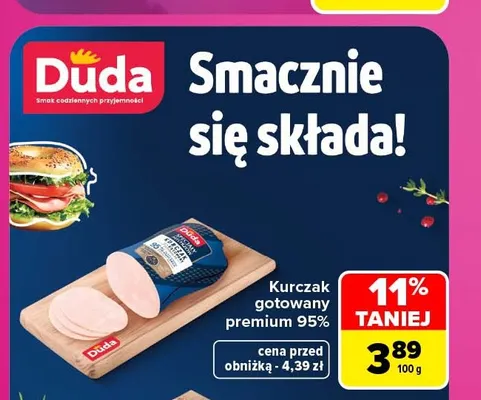 Kurczak gotowany premium 95% Duda promocja w Carrefour Market