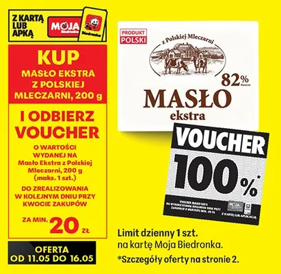Masło ekstra z Polskiej Mleczarni 82% promocja w Biedronka