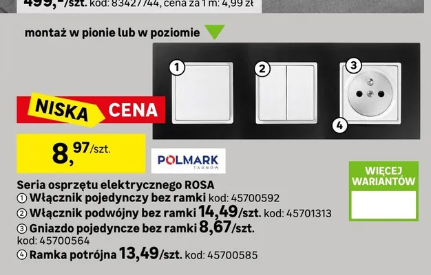 Włącznik podwójny bez ramki ROSA promocja w Leroy Merlin