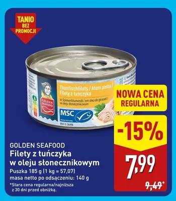 Filety z tuńczyka w oleju słonecznikowym Golden Seafood promocja w Aldi