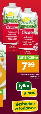 Śmietanka UHT 30% Farm Milk promocja w Stokrotka