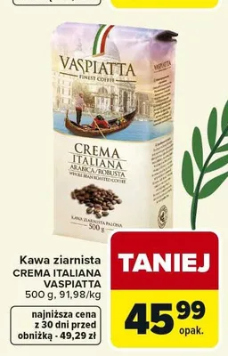 Kawa ziarnista Vaspiatta Crema Italiana promocja w Carrefour