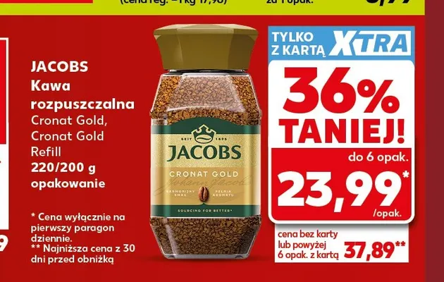 Kawa rozpuszczalna Jacobs Cronat Gold Refill promocja w Kaufland