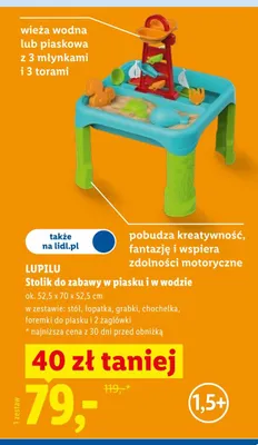 Stolik do zabawy w piasku i w wodzie Lupilu 52,5x70x52,5cm promocja w Lidl