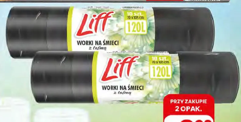 Worki na śmieci z taśmą Liff 120 l 10-pak promocja w Dino