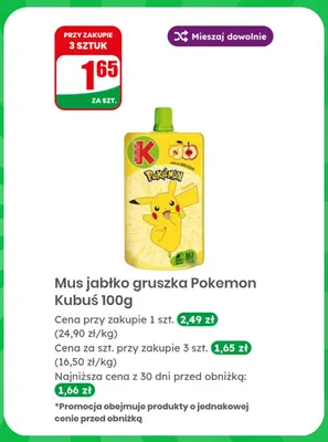 Mus jabłko gruszka Pokemon Kubuś promocja w Dino