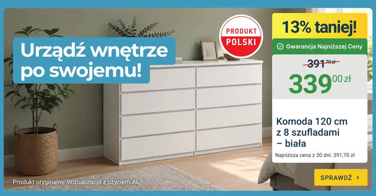 Komoda 120 cm z 8 szufladami biała promocja w ERLI