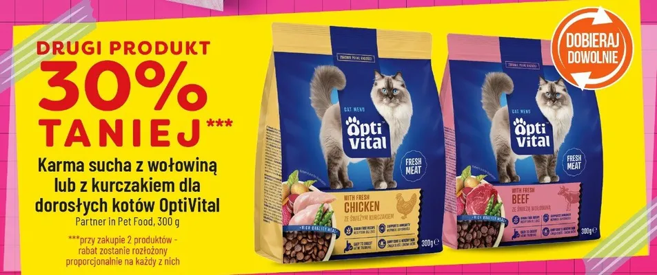 Karma sucha z wołowiną dla dorosłych kotów OptiVital promocja w POLOmarket