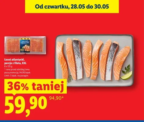 Łosoś atlantycki porcje z fileta XXL 8-pak 125g promocja w Lidl