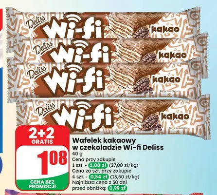 Wafelek kakaowy w czekoladzie Wi-fi Deliss promocja w Dino