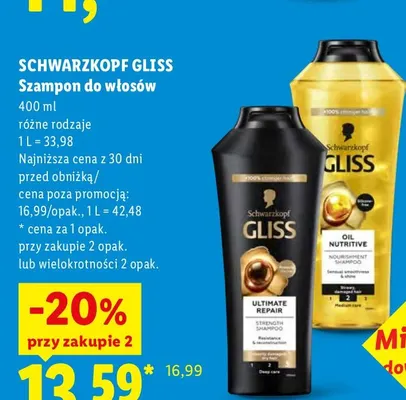 Szampon do włosów Ultimate Repair Schwarzkopf Gliss promocja w Lidl