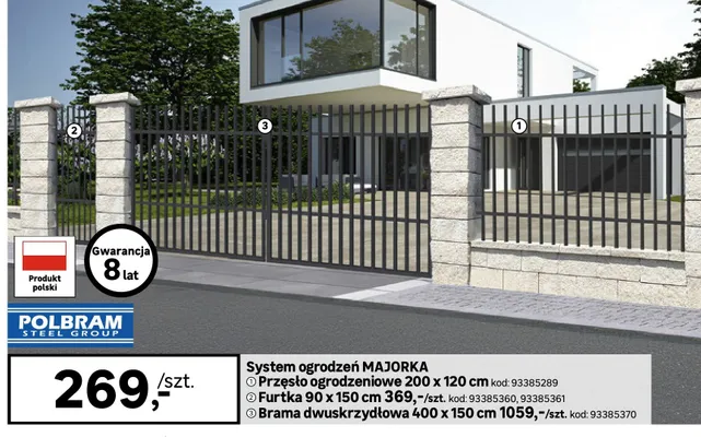 Brama dwuskrzydłowa POLBRAM Majorka 400x150cm promocja w Leroy Merlin