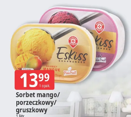 Sorbet mango/porzeczkowy/gruszkowy promocja w Leclerc