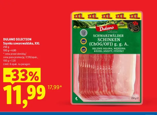 Szynka szwarcwaldzka XXL Dulano Selection promocja w Lidl