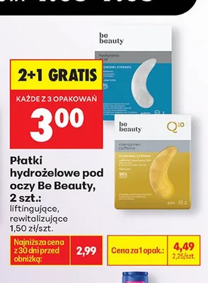 Płatki hydrożelowe pod oczy Be Beauty liftingujące promocja w Biedronka