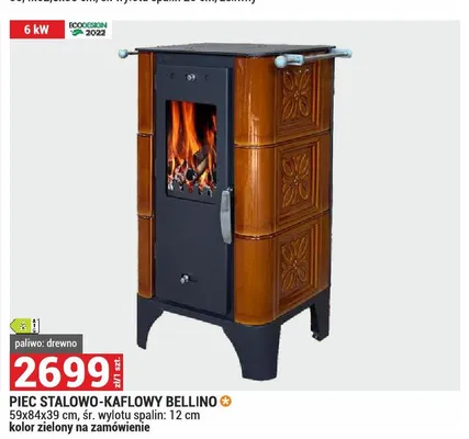 Piec stalowo-kaflowy Bellino promocja w Merkury Market
