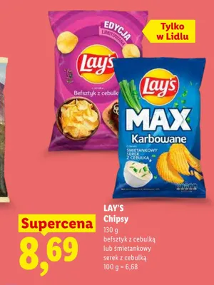 Chipsy Lay's MAX Karbowane śmietankowy serek z cebulką promocja w Lidl