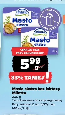 Masło ekstra bez laktozy Miletto promocja w Netto