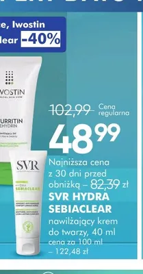 Nawilżający krem do twarzy SVR Sebiaclear Hydra promocja w Super-Pharm