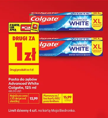Pasta do zębów Advanced White Colgate promocja w Biedronka