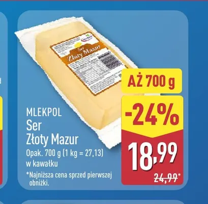 Ser Złoty Mazur w kawałku Mlekpol promocja w Aldi