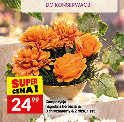 Kompozycja nagrobna herbaciana 3 chryzantemy & 2 róże promocja w Twój Market
