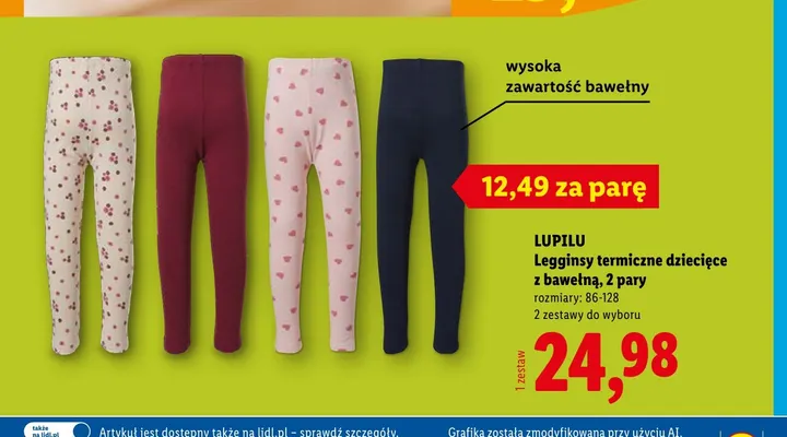 Legginsy termiczne dziecięce z bawełną Lupilu 2-pak promocja w Lidl