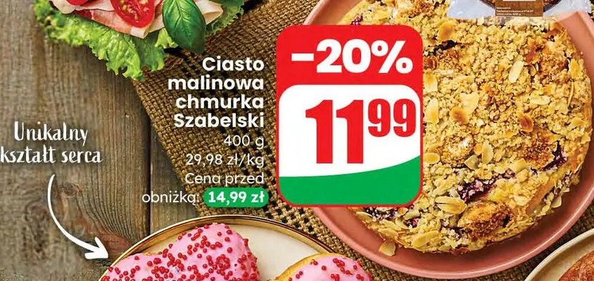 Ciasto malinowa chmurka Szabelski promocja w Dino