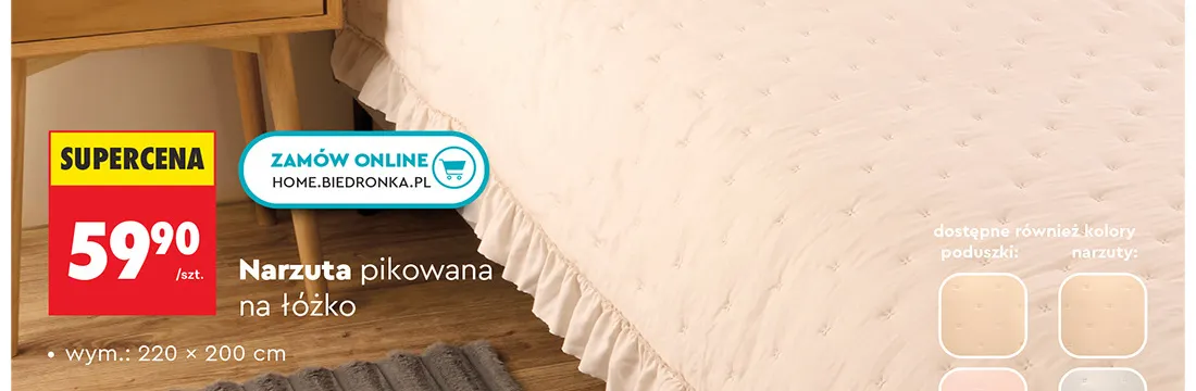 Narzuta pikowana na łóżko Smukee 220x200 cm promocja w Biedronka