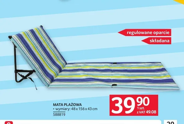 Mata plażowa składana z regulowanym oparciem promocja w Selgros
