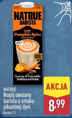 Napój owsiany barista o smaku pikantnej dyni Natrue promocja w Aldi